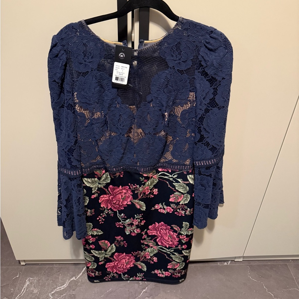 Elegant Navy Blue Lace Floral Top
